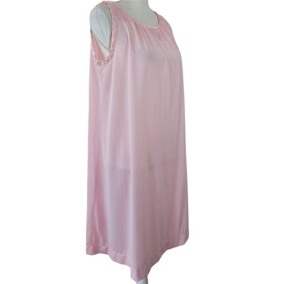 Vintage Gossard Artemis Nightgown Pink Satin Trimmed Small Roses Embroidery 60's - Picture 4 of 8
